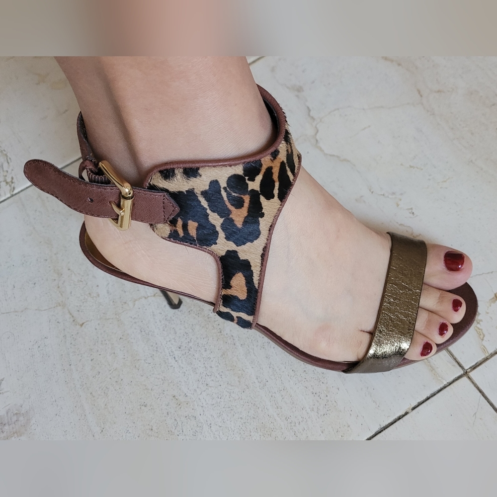 Nine West Leather cowhide animal print sandals heel